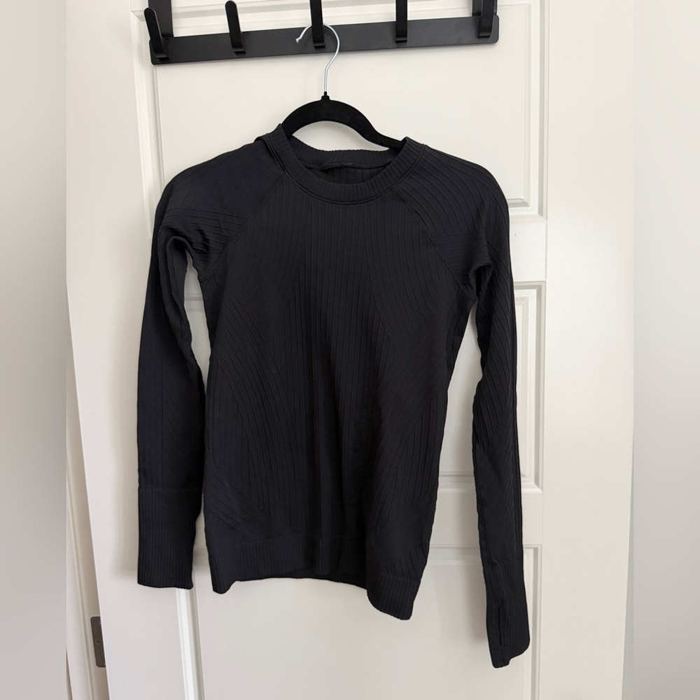 lululemon athletica Rest Less Black Ribbed Crewneck Long Sleeve Top - Picture 3 of 3